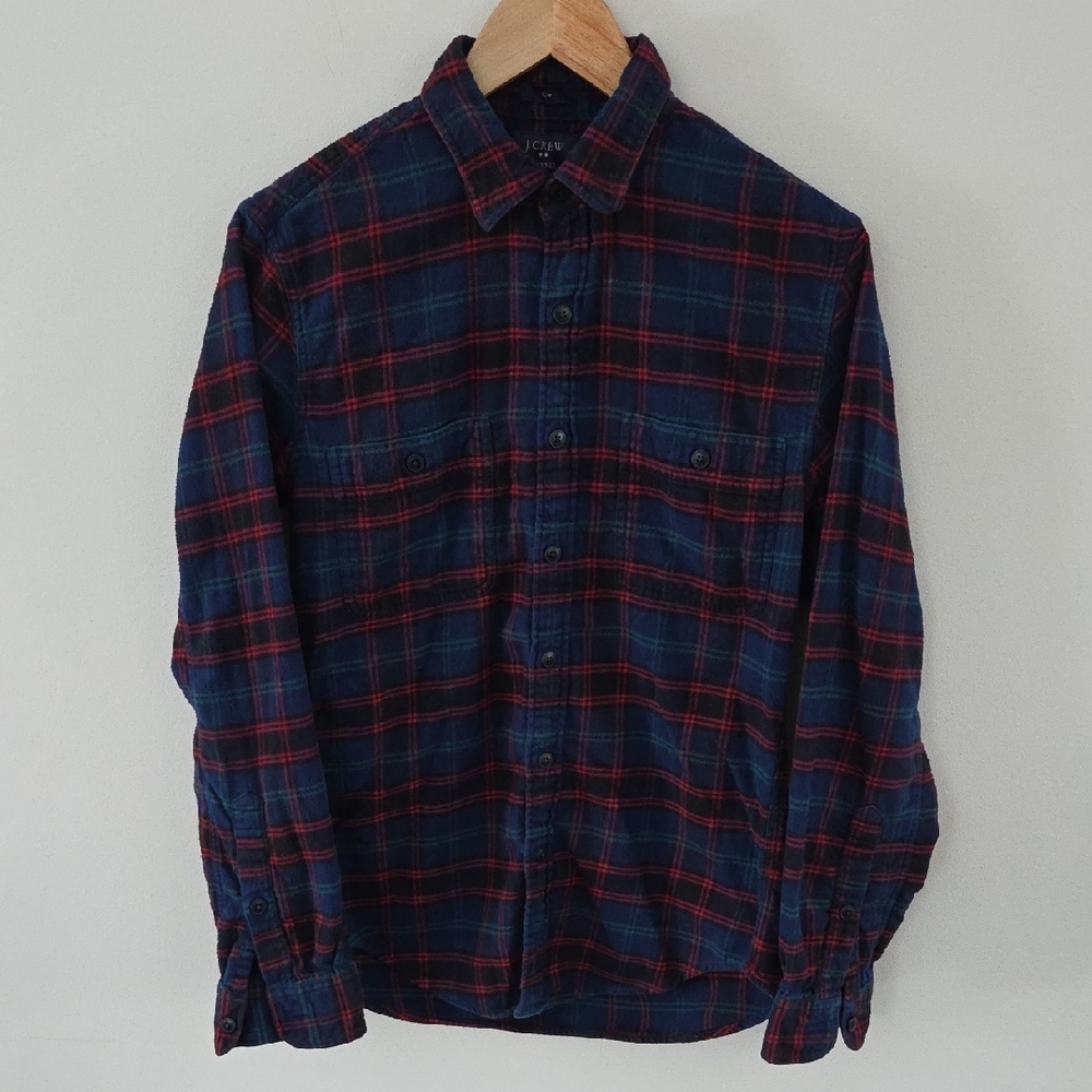 J. Crew Men's Casual Plaid Slim Fit Flannel Shirt - Navy, Red And Green